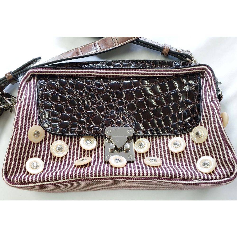 Vintage Brown Canvas Crossbody Purse White Stripe In's Shoulder Bag